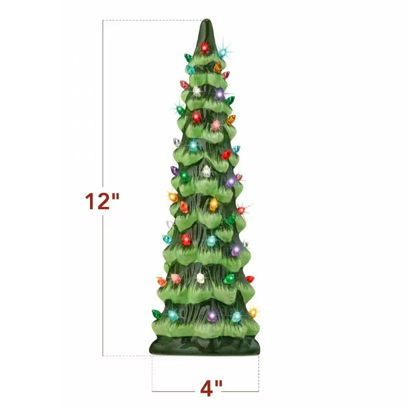 Albero di Natale in ceramica dipinto a mano con luci a led, pre-illuminato🎄