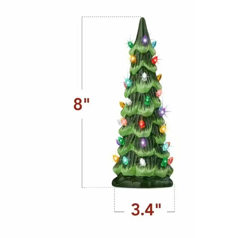 Albero di Natale in ceramica dipinto a mano con luci a led, pre-illuminato🎄
