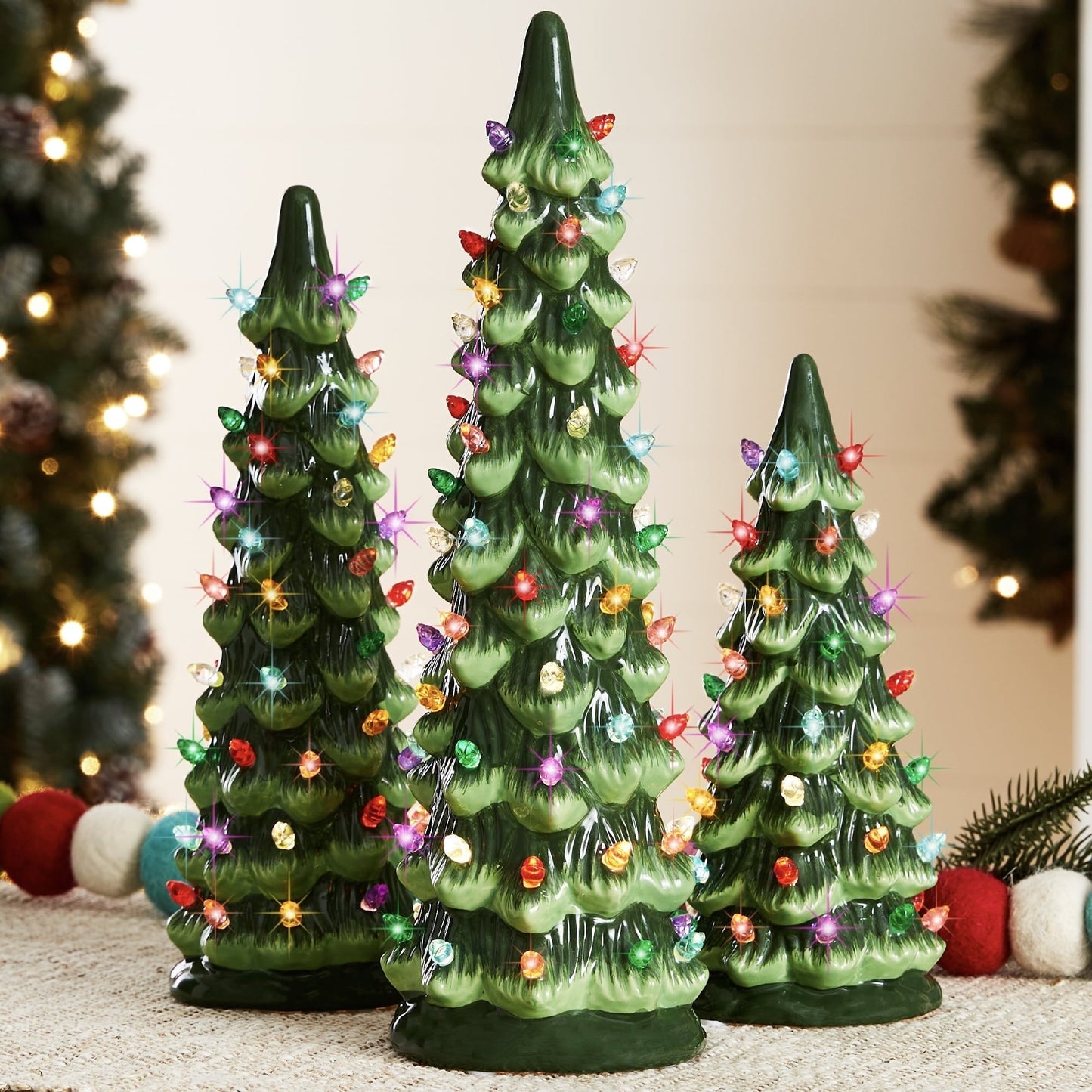 Albero di Natale in ceramica dipinto a mano con luci a led, pre-illuminato🎄