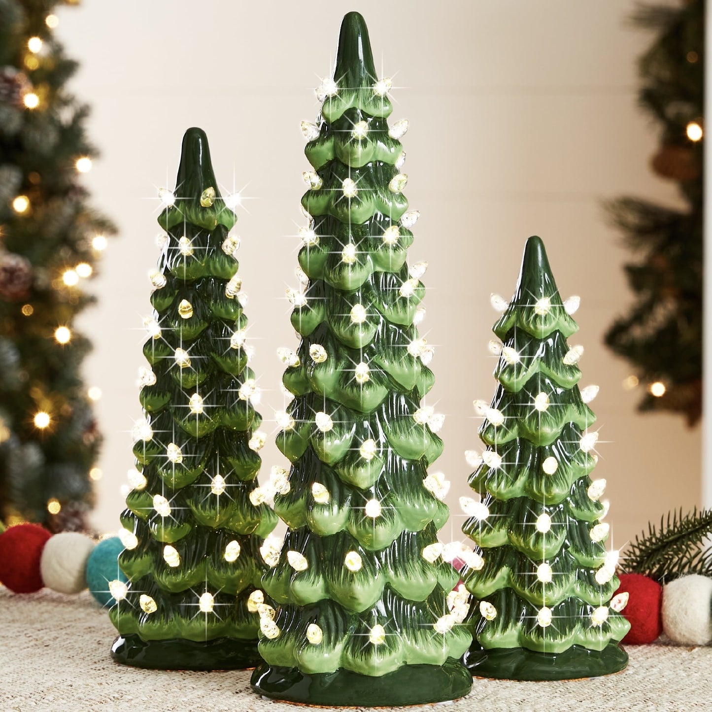 Albero di Natale in ceramica dipinto a mano con luci a led, pre-illuminato🎄