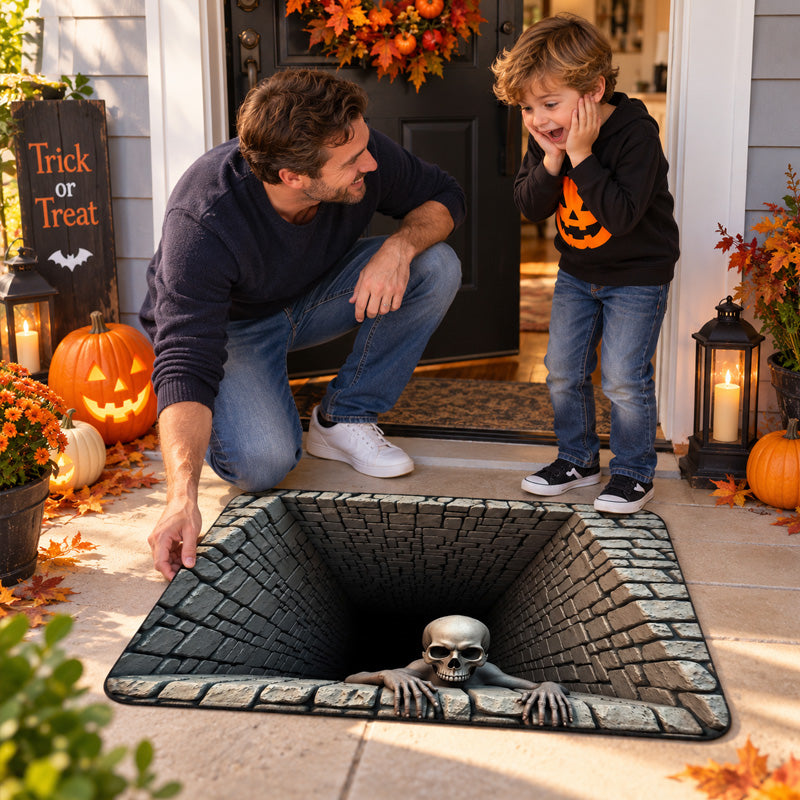 Tappeto con illusione ottica “Fossa degli scheletri” in 3D per Hallowee