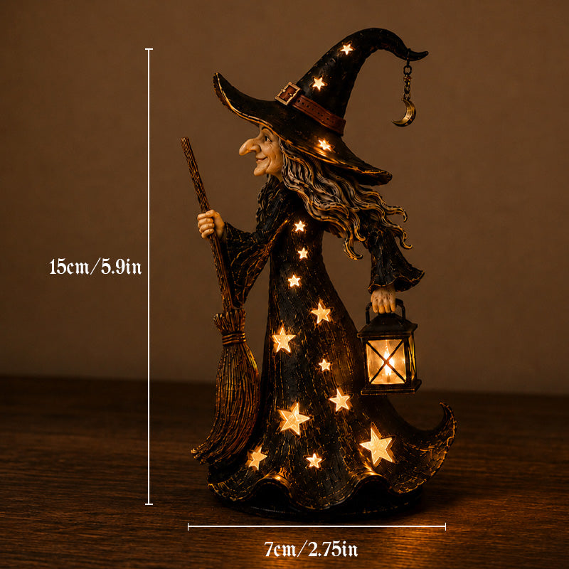 Statuetta Starlight Witch Night Light | Decorazione a forma di strega di Halloween con luci LED cald