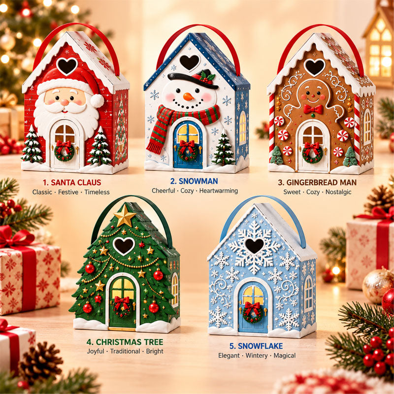 Confezione regalo “Christmas Cottage” con manico – Scatola regalo 3D a tema natalizio per caramelle e biscott