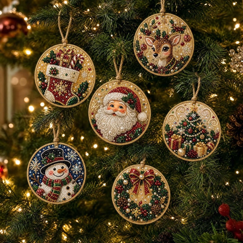 Kit fai da te per decorazioni natalizie con tecnica “diamond painting” – Decorazioni artigianali da appendere all'albero di Natal