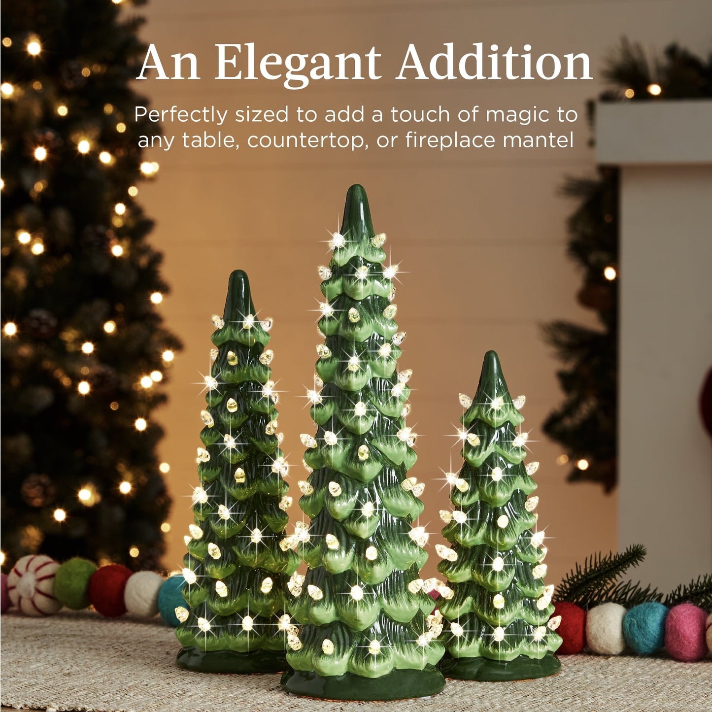 Albero di Natale in ceramica dipinto a mano con luci a led, pre-illuminato🎄