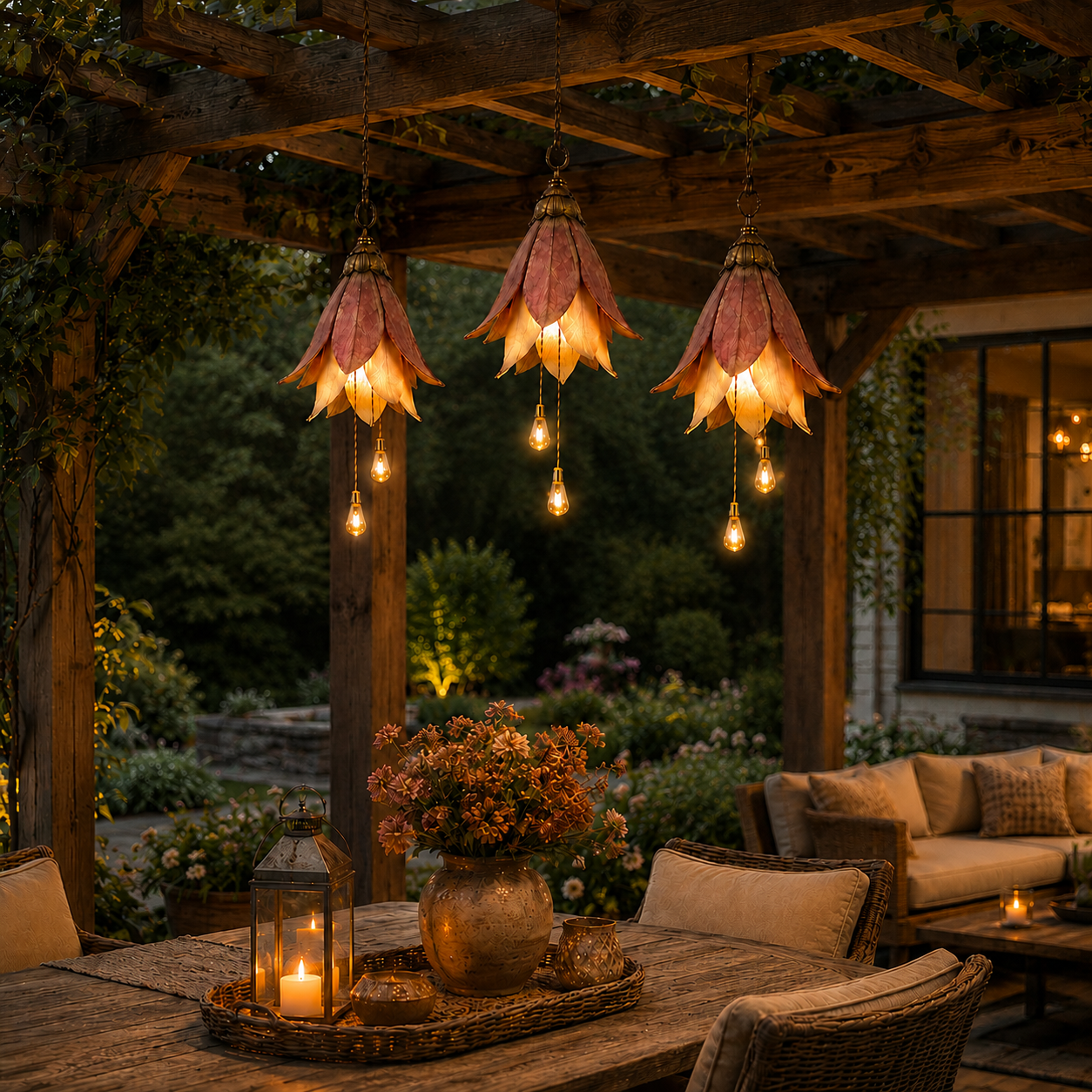 🌸Trasforma il tuo portico in un giardino magico ricco di atmosfera|Set da tre lampade retrò a sospensione con fior