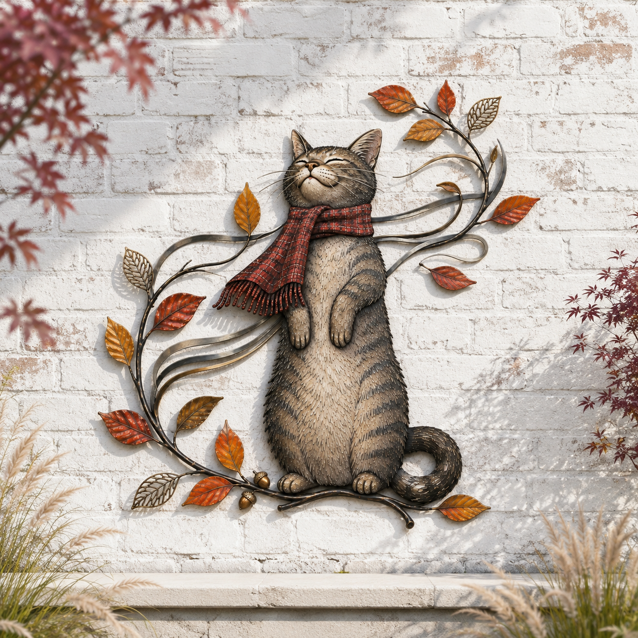 🍁Decorazione da parete in metallo con gatto autunnale🐱