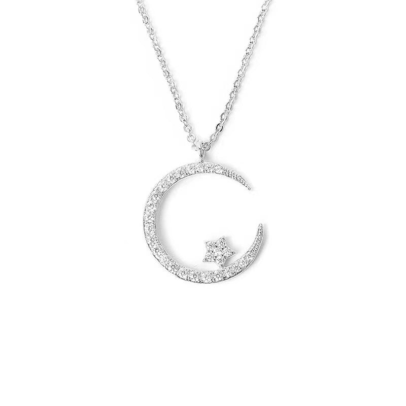 Collana con stella e luna in zircone super lucido e squisito