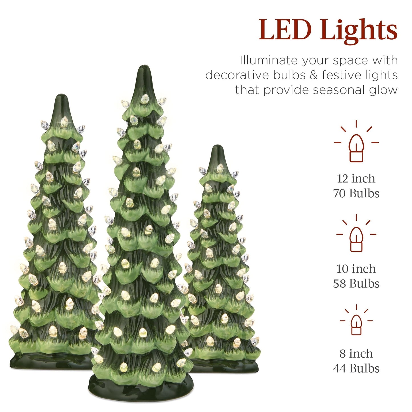 Albero di Natale in ceramica dipinto a mano con luci a led, pre-illuminato🎄