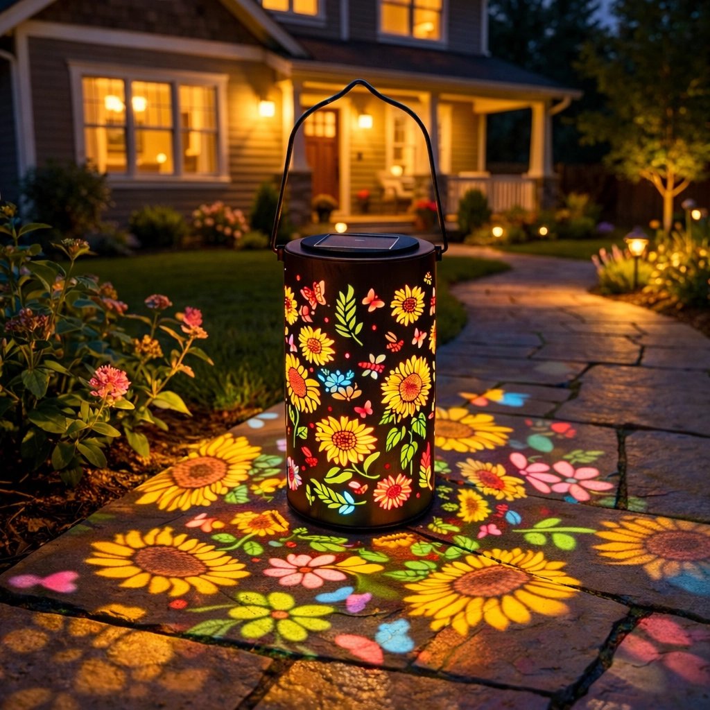 Lampada da giardino colorata alimentata a energia solare con effetto luce a girasole