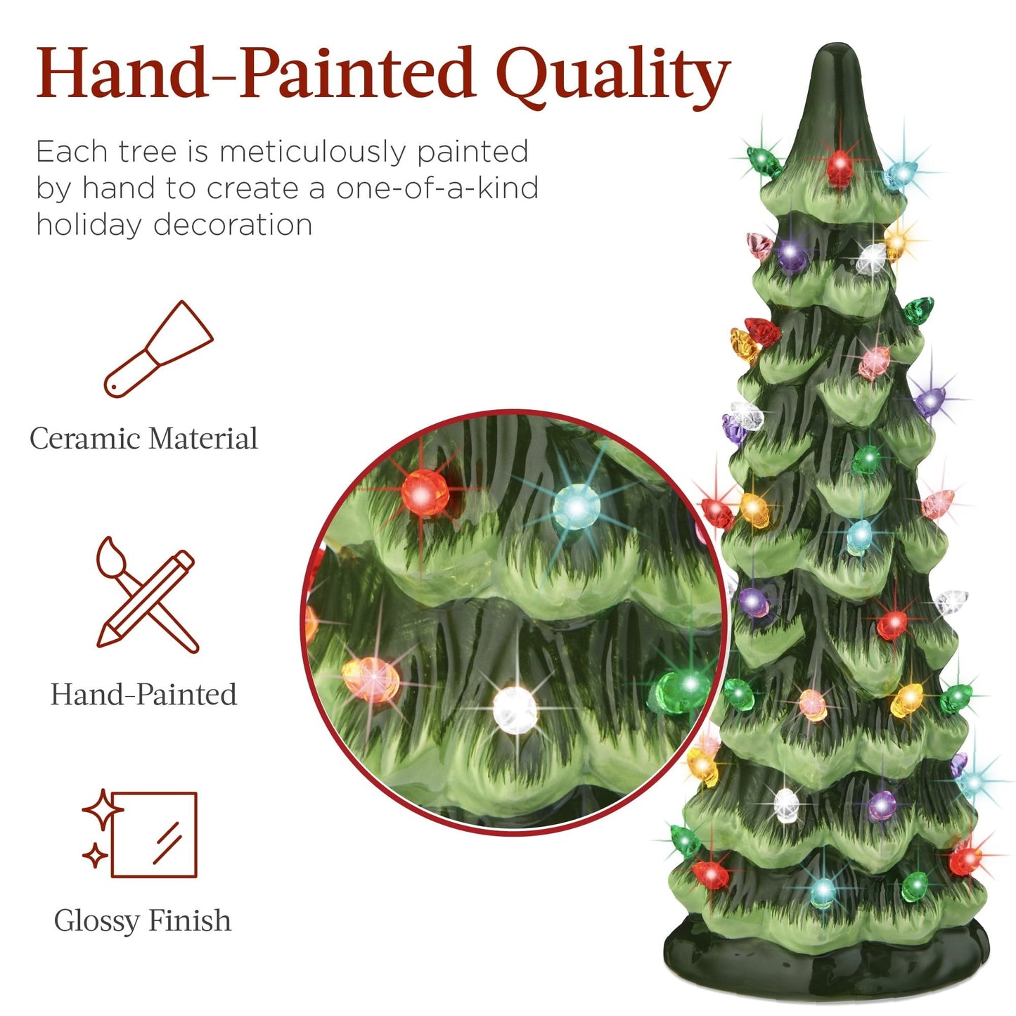Albero di Natale in ceramica dipinto a mano con luci a led, pre-illuminato🎄