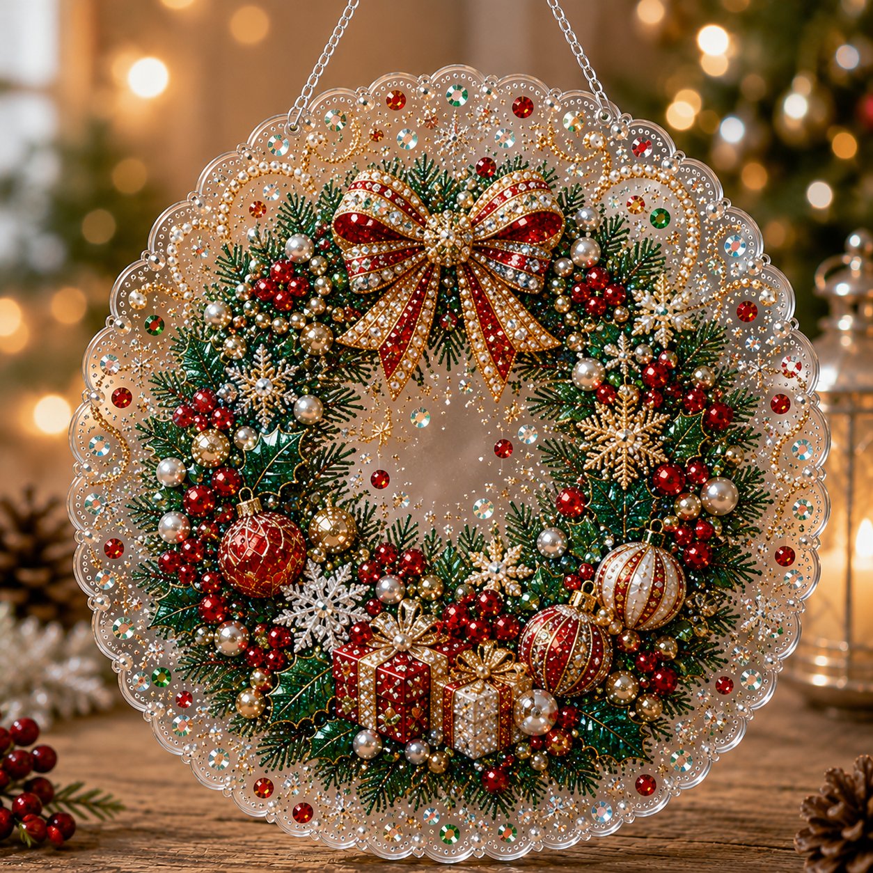 🎄Kit per decorazioni natalizie da appendere in stile Diamond Art con perline perlacee | Tela di lusso floccata con perline perlacee resistenti ai graffi e che non sbiadiscono – Decorazioni natalizie fai da te da appendere, realizzate a mano 🎅💎