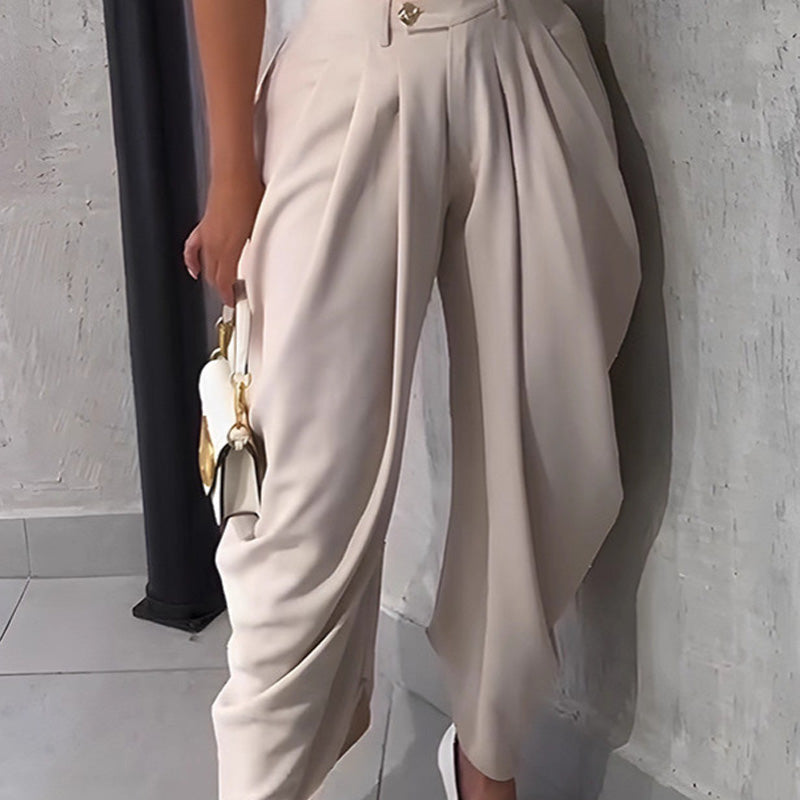 Pantaloni casual da donna a vita alta e a gamba larg