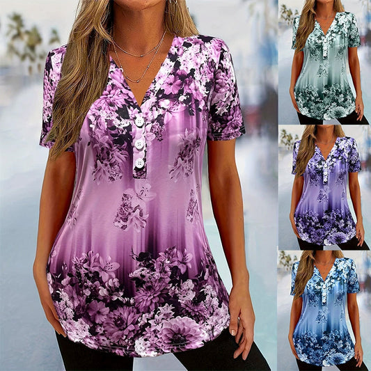 👚 50% DI SCONTO! 🌸 Elegante top da donna a maniche corte con stampa floreale
