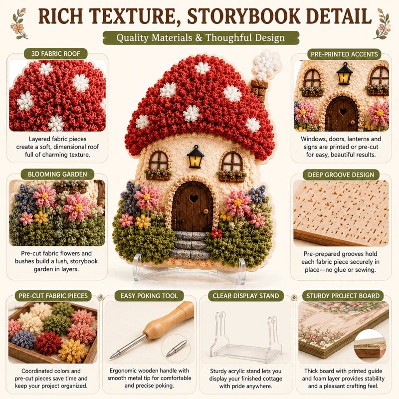 🔥 Ultimo giorno: sconto del 49% – ✨ Kit “Whimsical Village” per arte 3D con tessuto (tecnica Poke Art)