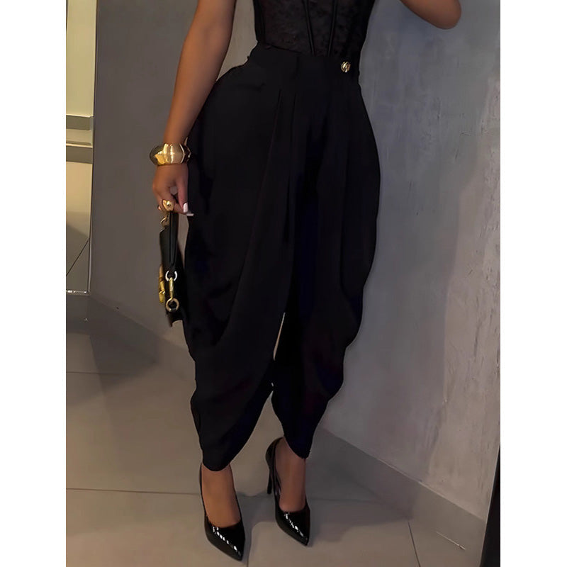 Pantaloni casual da donna a vita alta e a gamba larg
