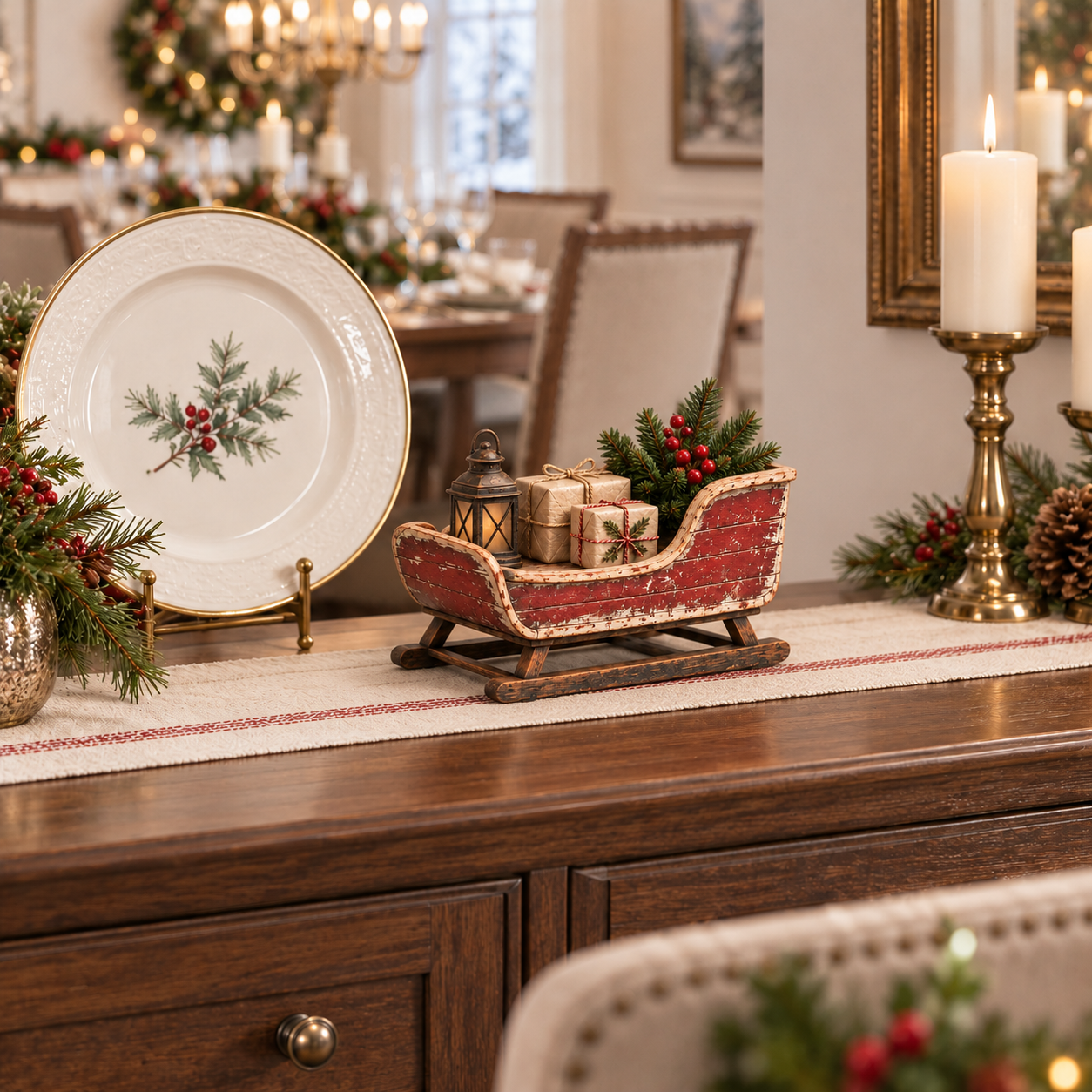 🛷 Figurina vintage della slitta della vigilia di Natal
