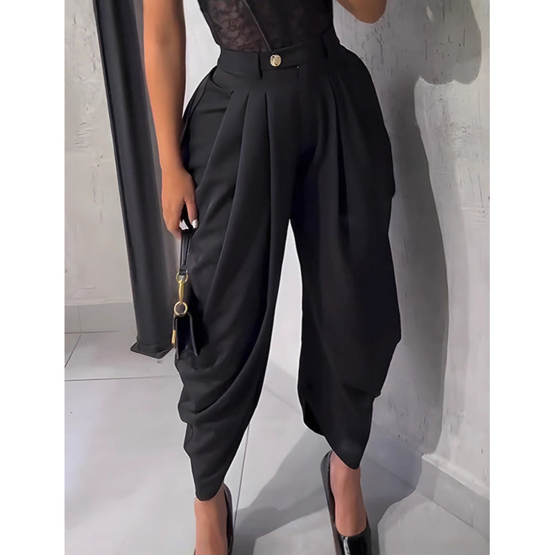 Pantaloni casual da donna a vita alta e a gamba larg