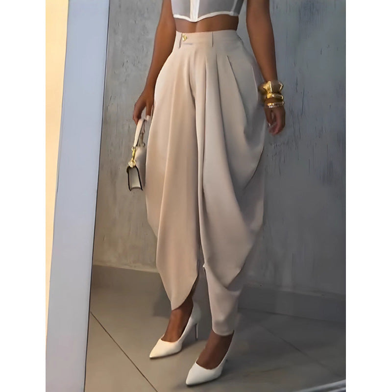 Pantaloni casual da donna a vita alta e a gamba larg