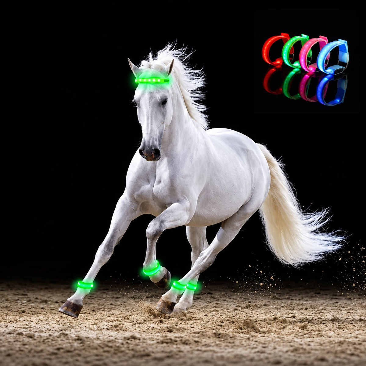 🐎 Cinghie LED per zampe di cavallo – Confezione da 4 | Luci di sicurezza ricaricabili per l'equitazione notturna | Chiusura in velcro regolabile adatta a cavalli di tutte le taglie ✨