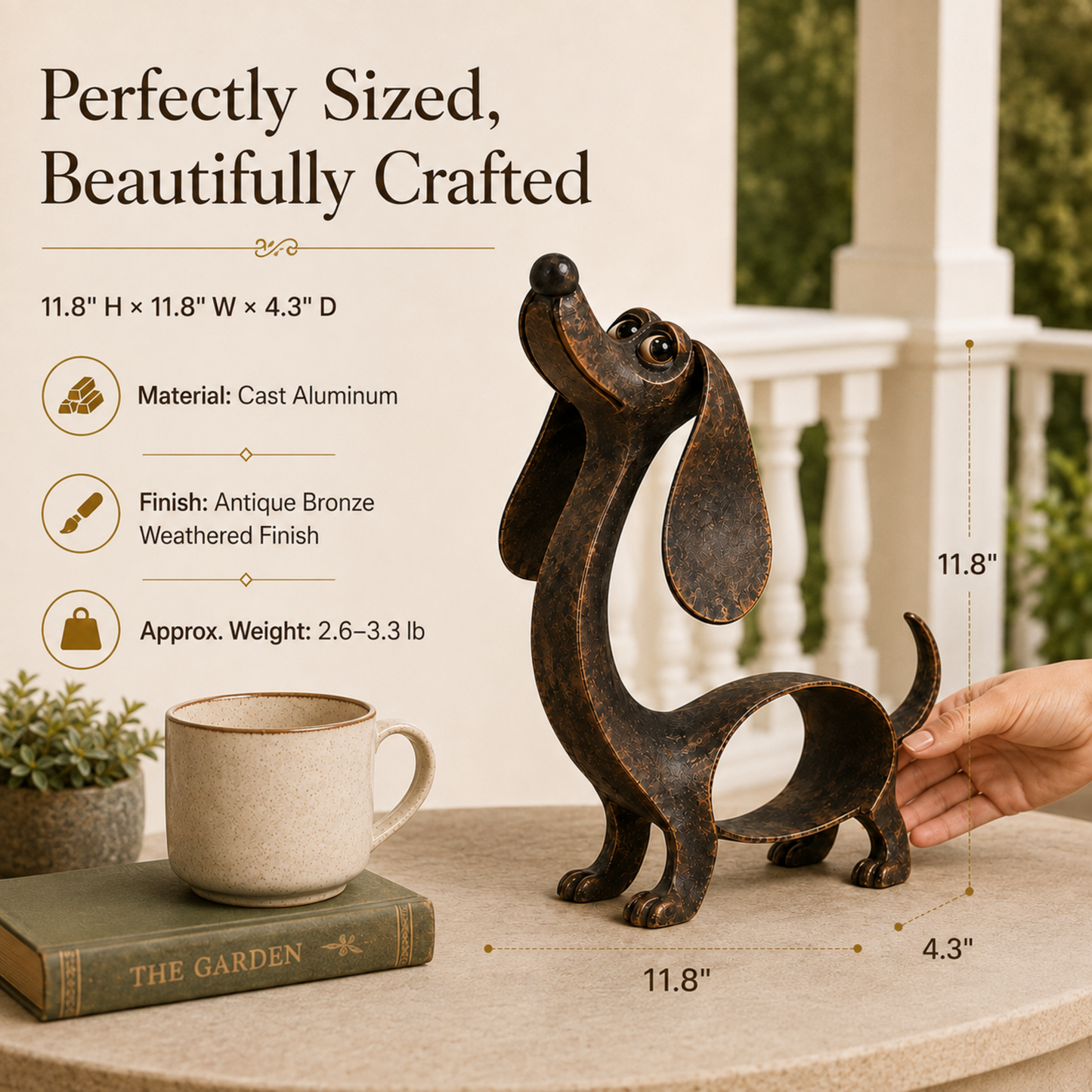 🐶✨ Ciondolo a forma di bassotto in bronzo anticato — Scultura in metallo per la casa e il giardin