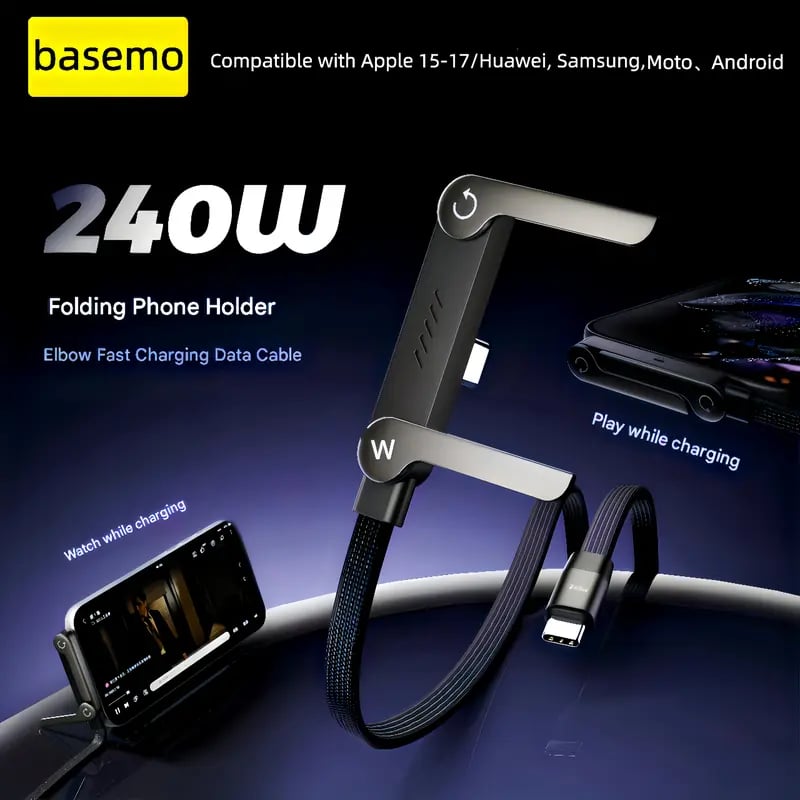 ⚡ Cavo caricabatterie con supporto invisibile 2 in 1: cavo di ricarica rapida da 240 W con supporto per telefono integrato