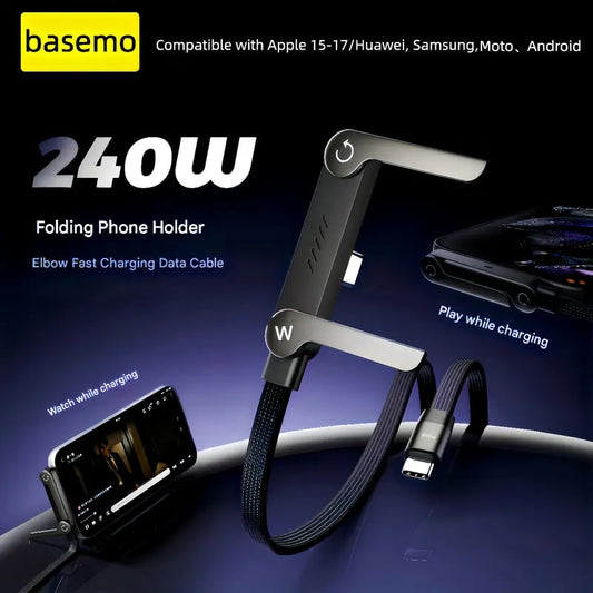 ⚡ Cavo caricabatterie con supporto invisibile 2 in 1: cavo di ricarica rapida da 240 W con supporto per telefono integrato