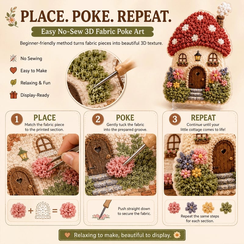🔥 Ultimo giorno: sconto del 49% – ✨ Kit “Whimsical Village” per arte 3D con tessuto (tecnica Poke Art)