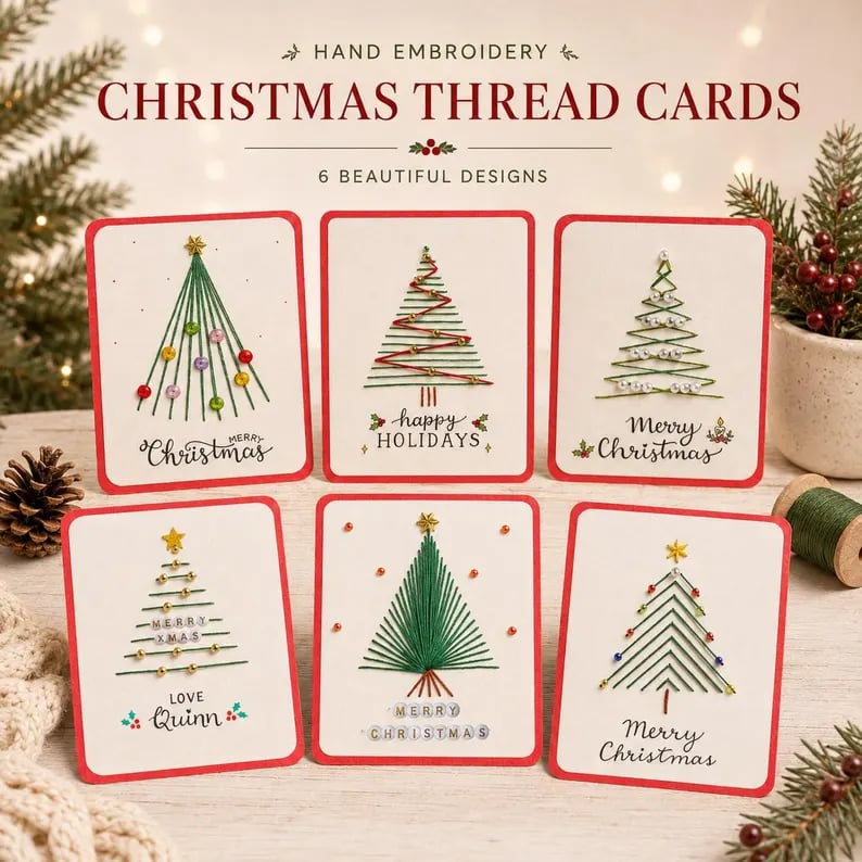 🎄🧵Kit fai da te per biglietti di auguri natalizi con la tecnica dello string art