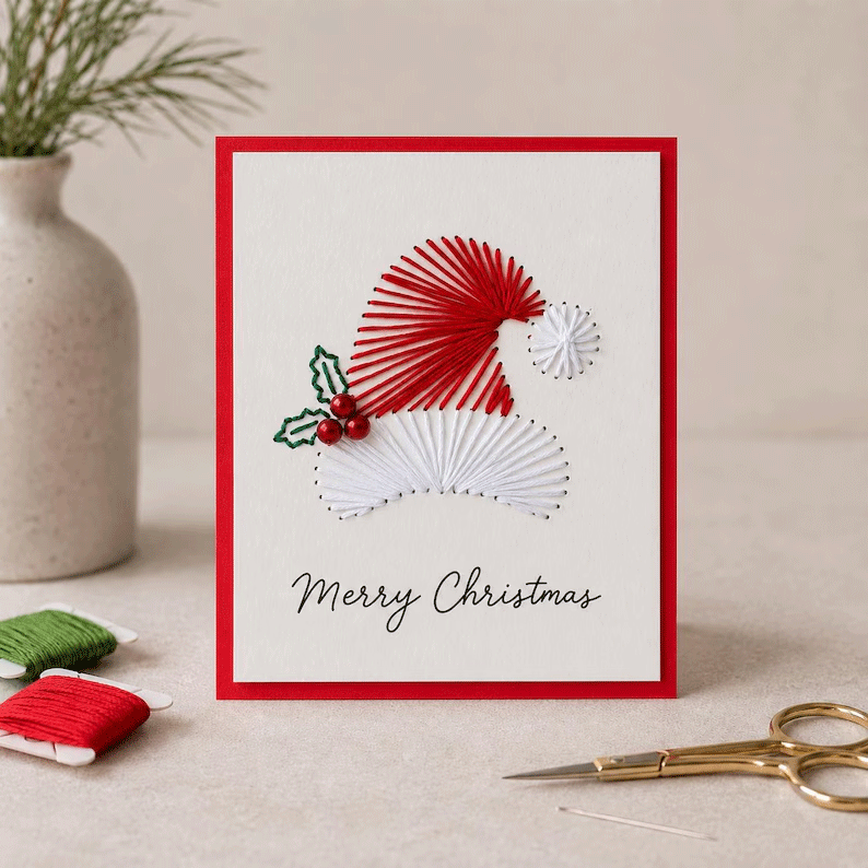 🎄🧵Kit fai da te per biglietti di auguri natalizi con la tecnica dello string art