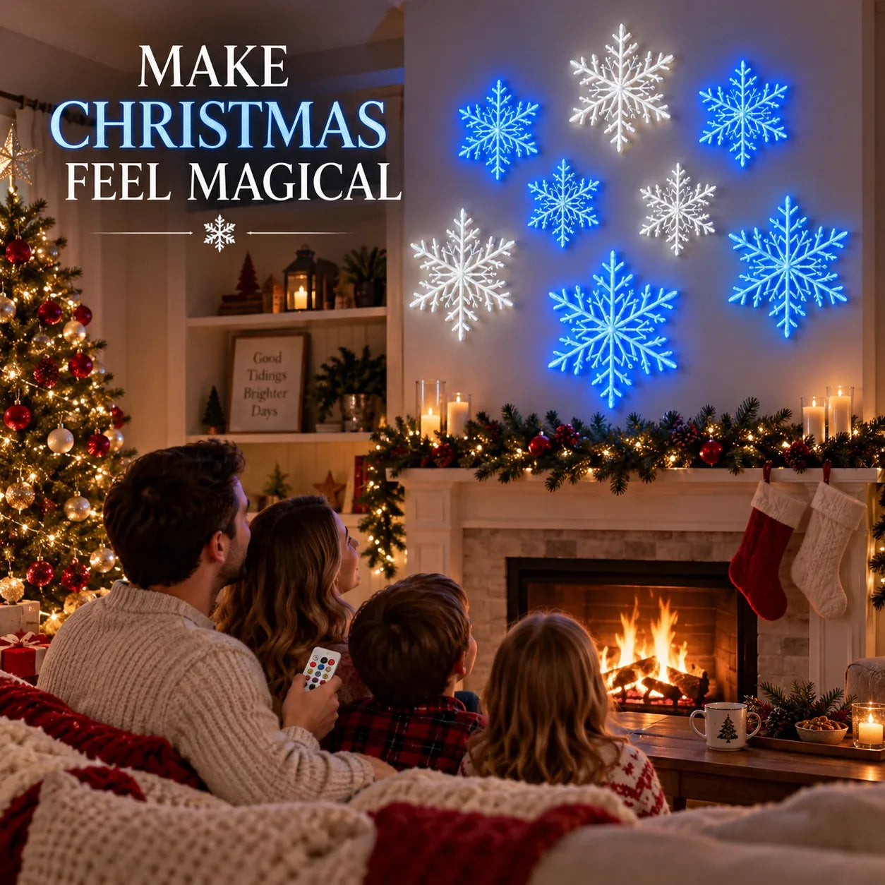 ❄️ Lampade da parete a LED a forma di fiocco di neve | Decorazioni natalizie 3D a forma di fiocco di neve | Set da 12, 24 e 36 fiocchi di neve | Luce blu e bianca + telecomando