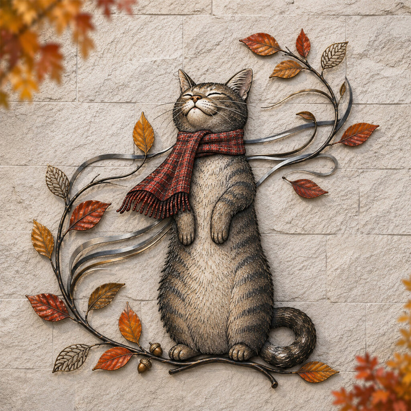 🍁Decorazione da parete in metallo con gatto autunnale🐱