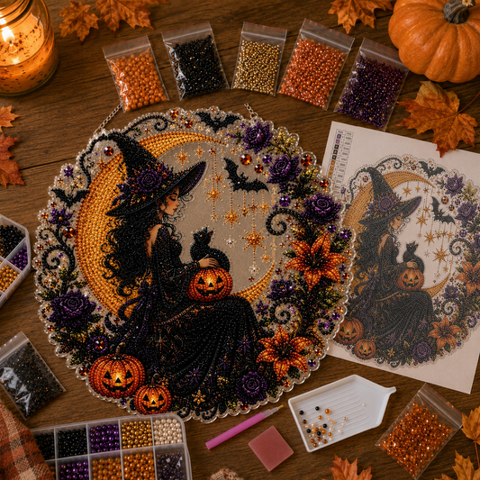 ✨🎃Kit per decorazione da appendere “Diamond Art” con gatto nero e luna di Halloween👻