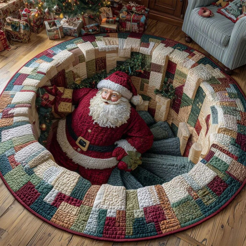 Tappeto rotondo natalizio 3D con Babbo Natal