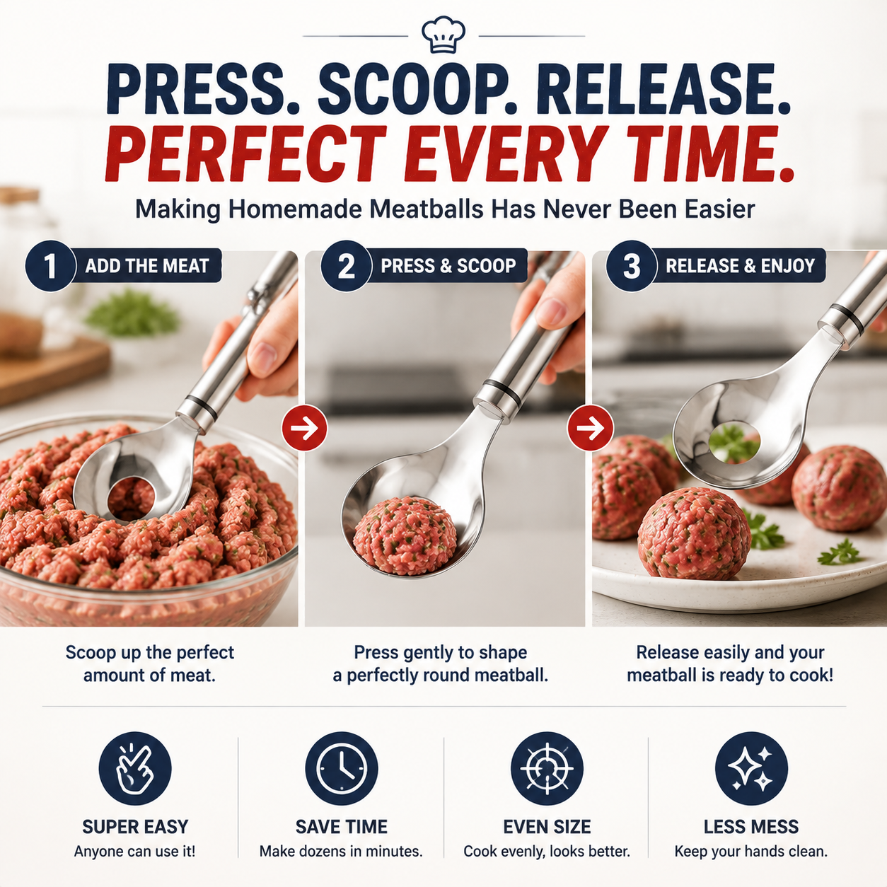 🍝🥄Cucchiaio per polpette in acciaio inossidabile – Prepara polpette perfette senza sporcarti le mani