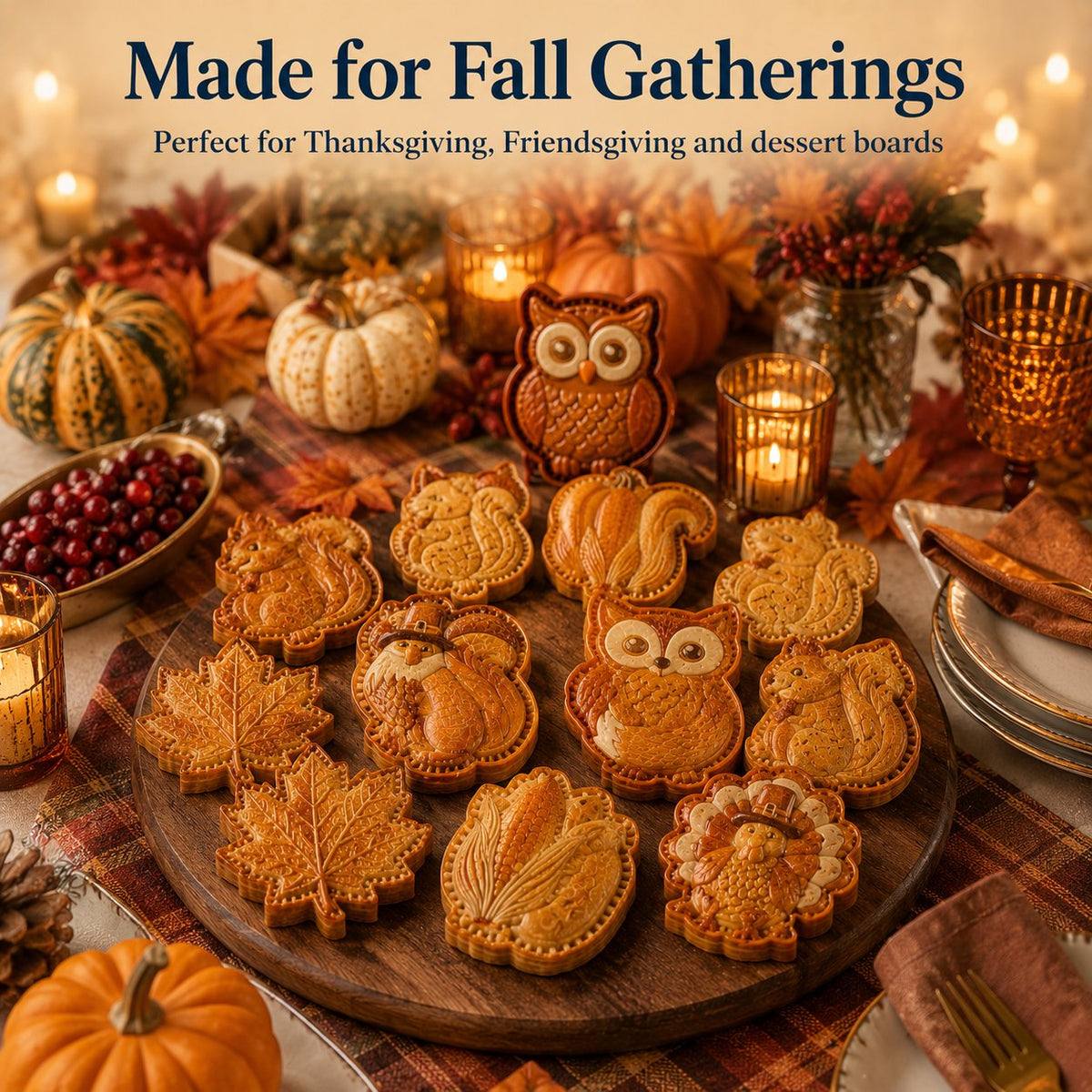 🍂 Collezione di 8 stampi per mini torte autunnali | Stampi riutilizzabili con motivi in rilievo per realizzare forme dettagliate di gufo, volpe, tacchino, zucca, ghianda e altro ancora 🍂✨