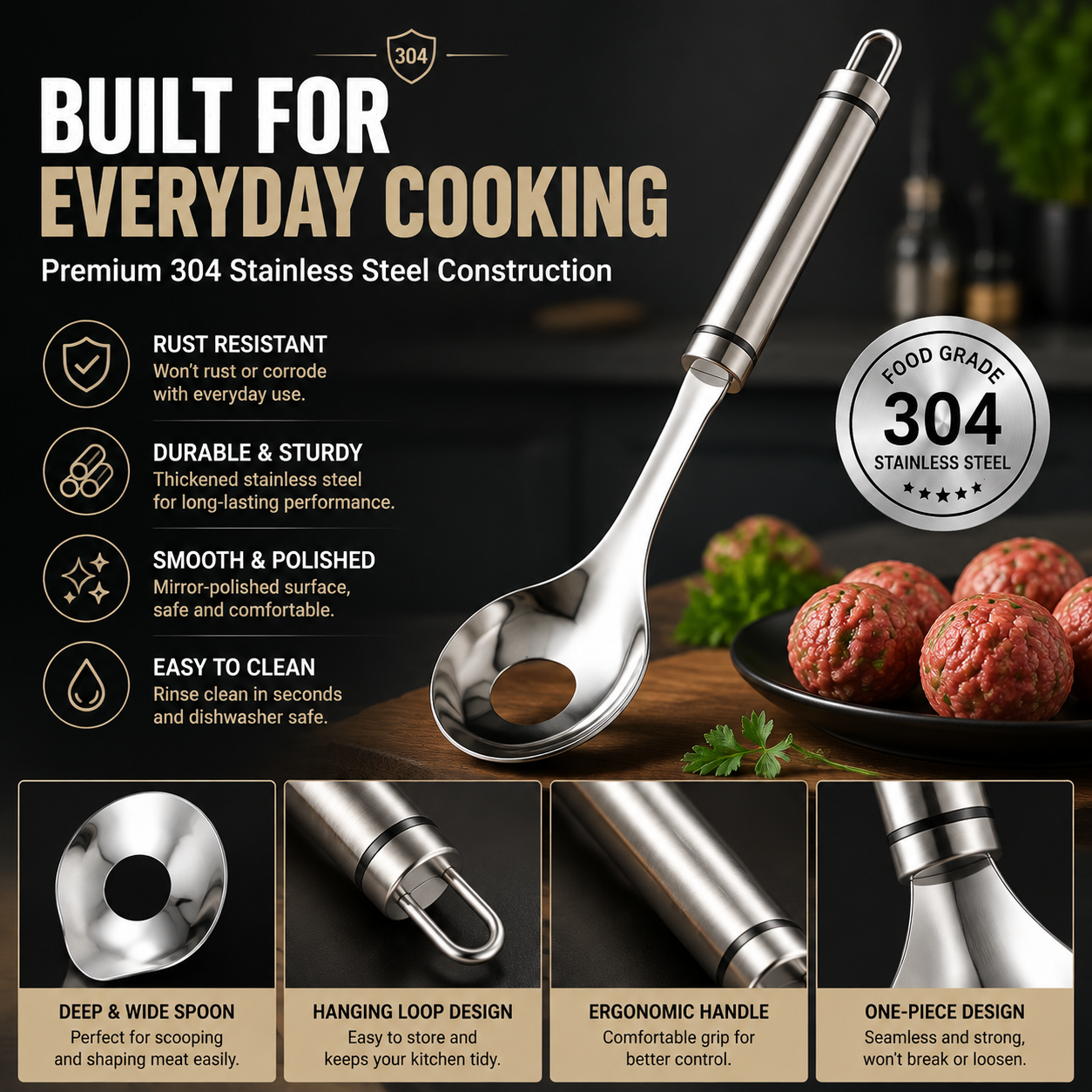 🍝🥄Cucchiaio per polpette in acciaio inossidabile – Prepara polpette perfette senza sporcarti le mani