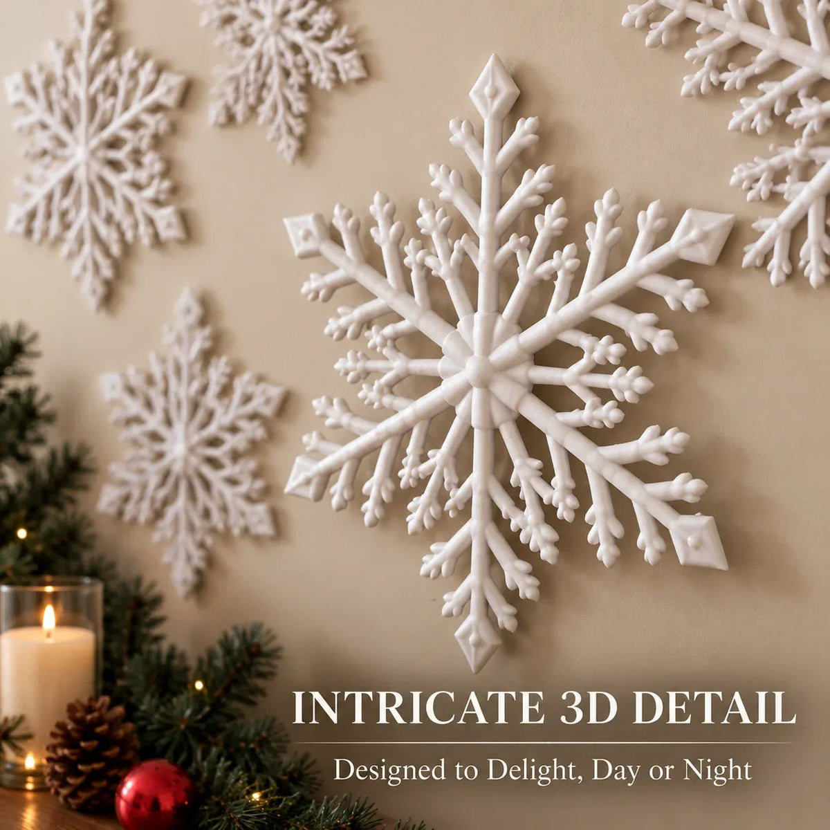 ❄️ Lampade da parete a LED a forma di fiocco di neve | Decorazioni natalizie 3D a forma di fiocco di neve | Set da 12, 24 e 36 fiocchi di neve | Luce blu e bianca + telecomando