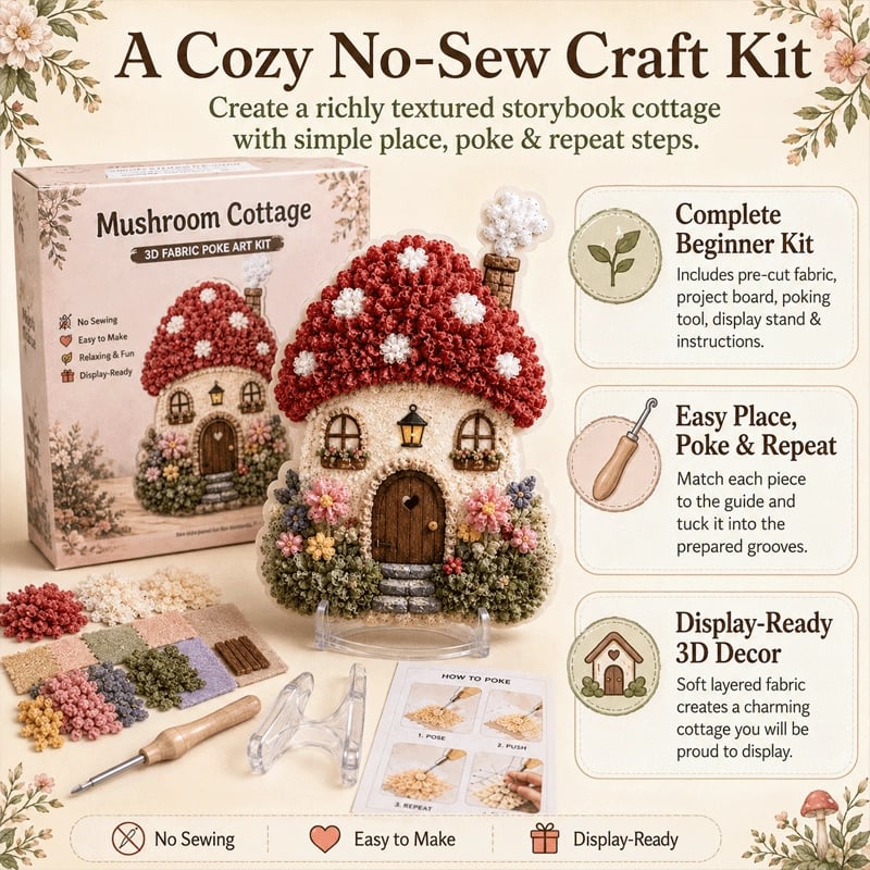 🔥 Ultimo giorno: sconto del 49% – ✨ Kit “Whimsical Village” per arte 3D con tessuto (tecnica Poke Art)