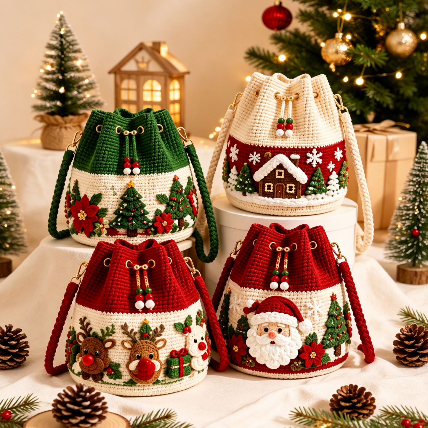 🎄Borsa a tracolla natalizia all’uncinetto 🎅 | 4 modelli di borse a tracolla lavorate a mano all’uncinetto con cordoncino