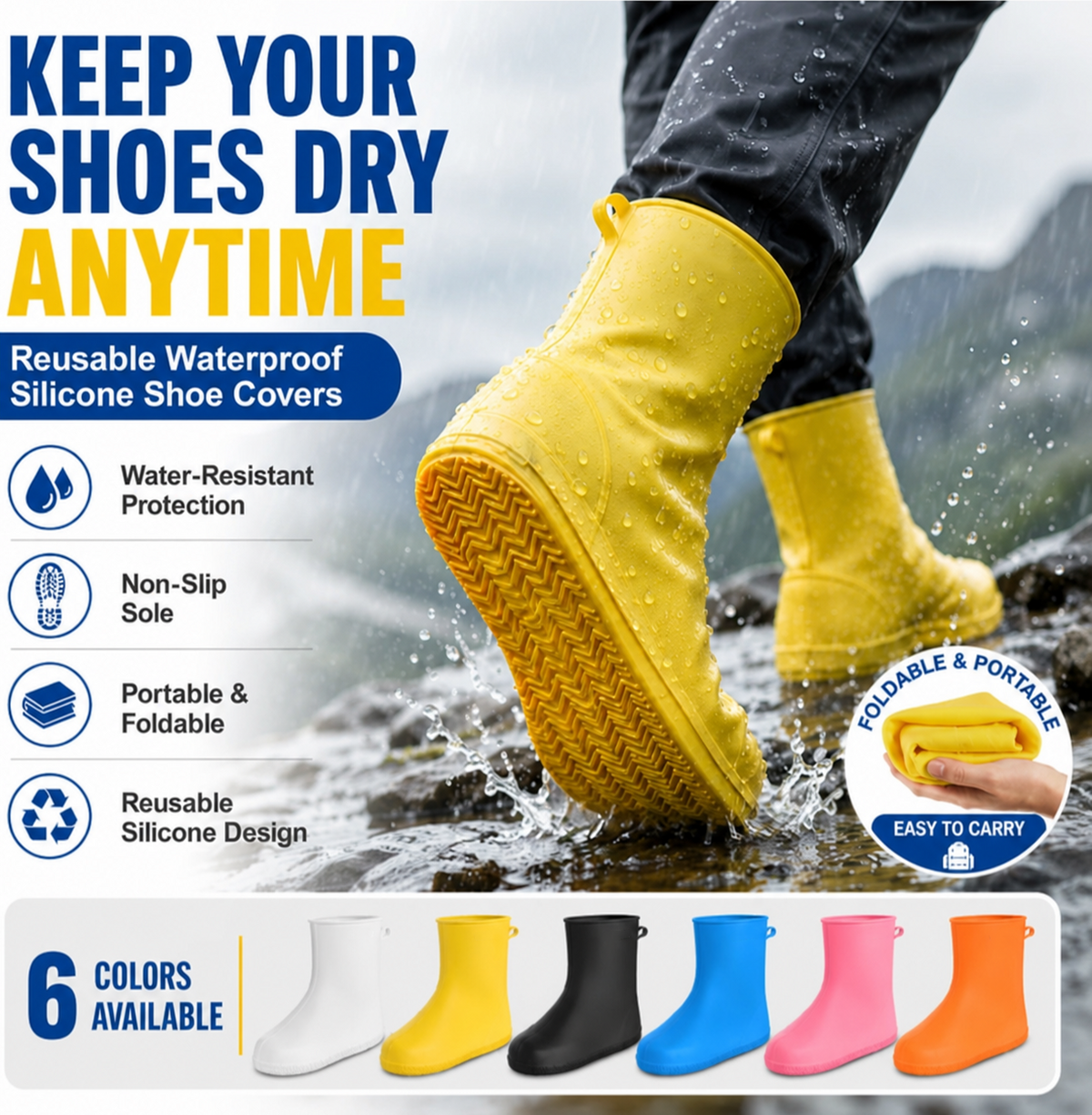 Basta con le scarpe da ginnastica bagnate! Coprasole per la pioggia — Antiscivolo e ripiegabili nella borsa 🌧️