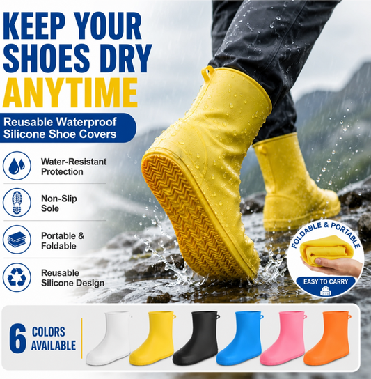 Basta con le scarpe da ginnastica bagnate! Coprasole per la pioggia — Antiscivolo e ripiegabili nella borsa 🌧️