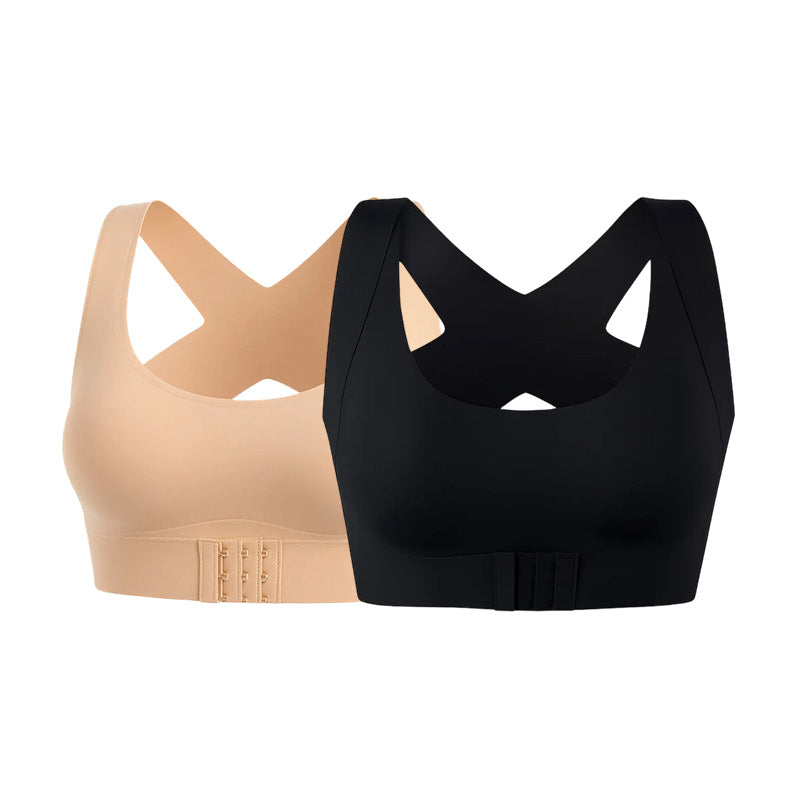 Reggiseno posturale senza ferretto con chiusura frontale e spalline incrociate sulla schien