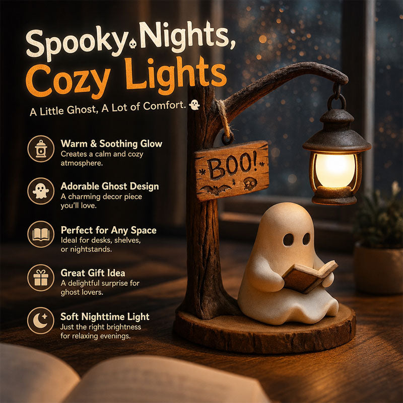 Lampada da lettura a forma di fantasma per Halloween | Figurina decorativa da tavolo, inquietante e accogliente, con lanterna e luce notturn