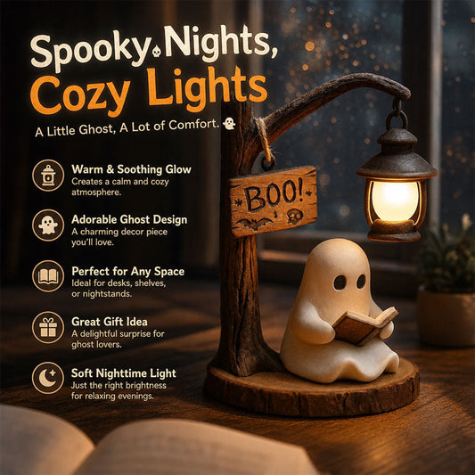 Lampada da lettura a forma di fantasma per Halloween | Figurina decorativa da tavolo, inquietante e accogliente, con lanterna e luce notturn