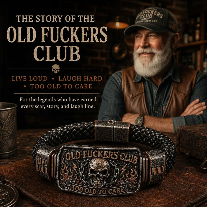 Braccialetto in pelle intrecciata “Old Fuckers Club” - Troppo vecchio per preoccuparmen