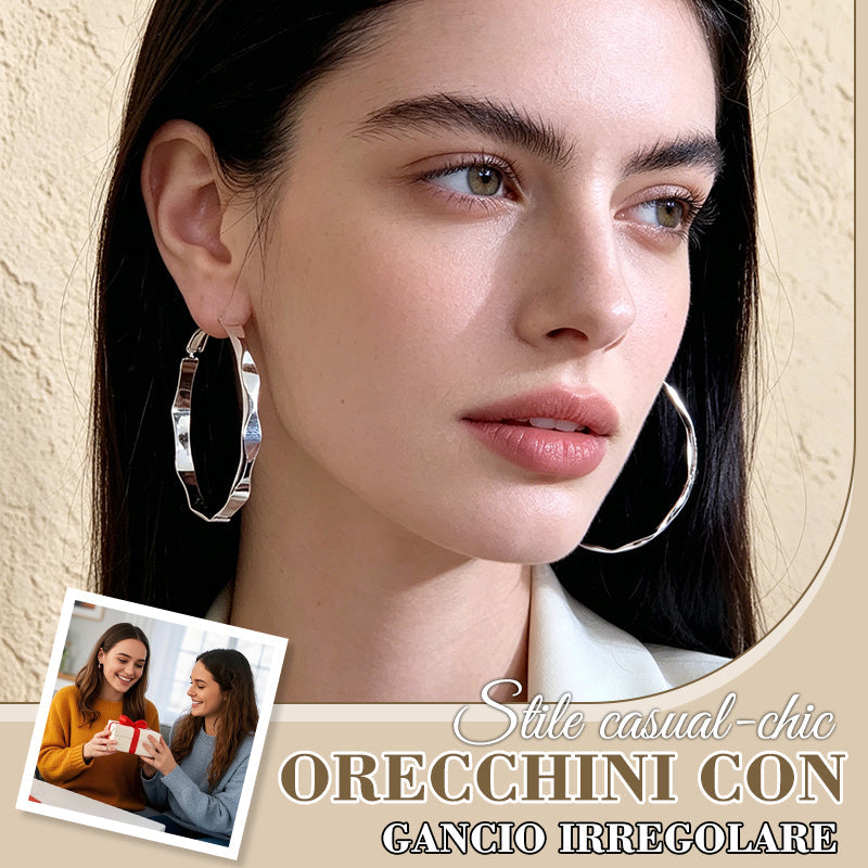 Orecchini a Cerchio Grandi Audaci con Perno d'Argento per Donna, Lusso Leggero, Effetto Sottile per Viso Rotondo, Design Irregolare