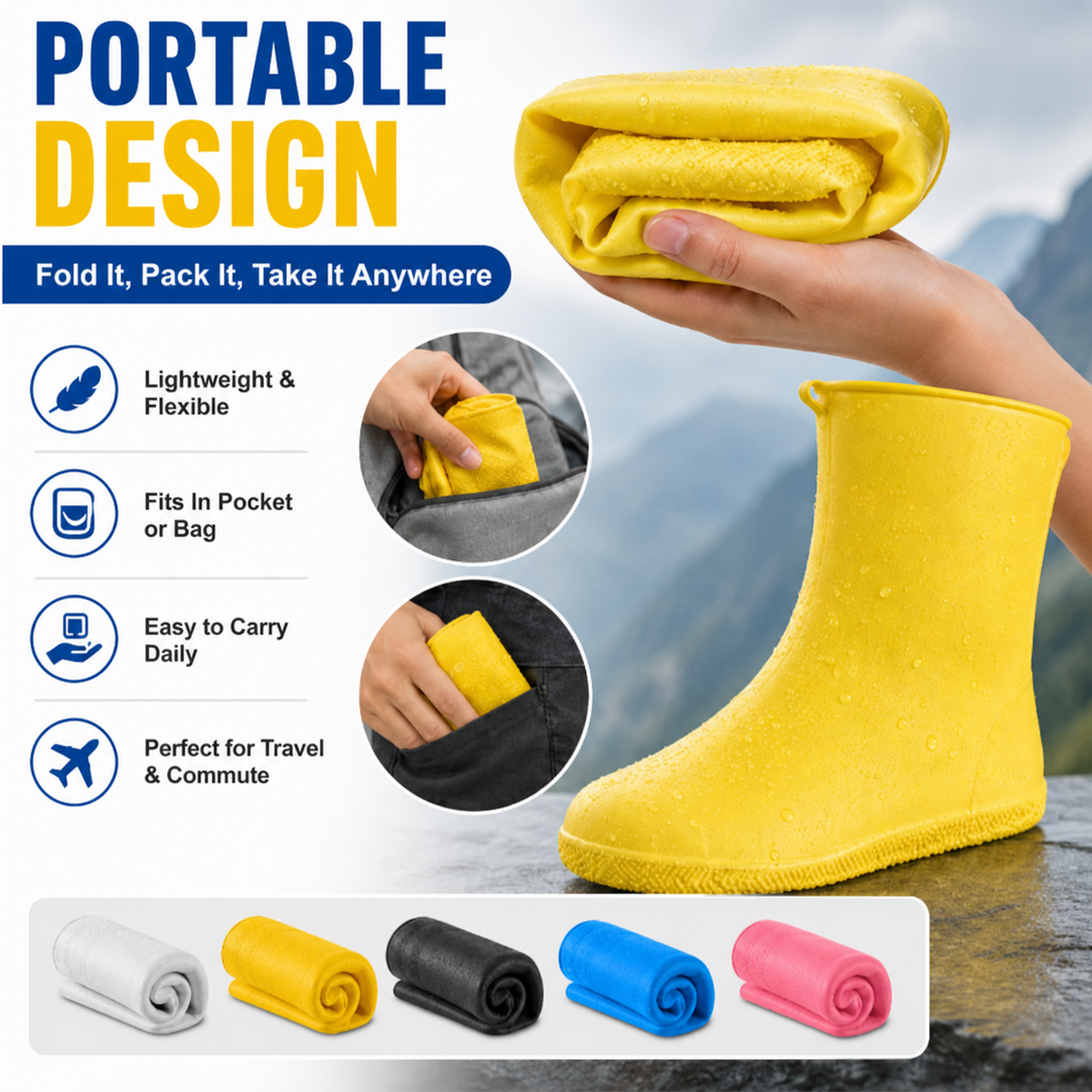 Basta con le scarpe da ginnastica bagnate! Coprasole per la pioggia — Antiscivolo e ripiegabili nella borsa 🌧️