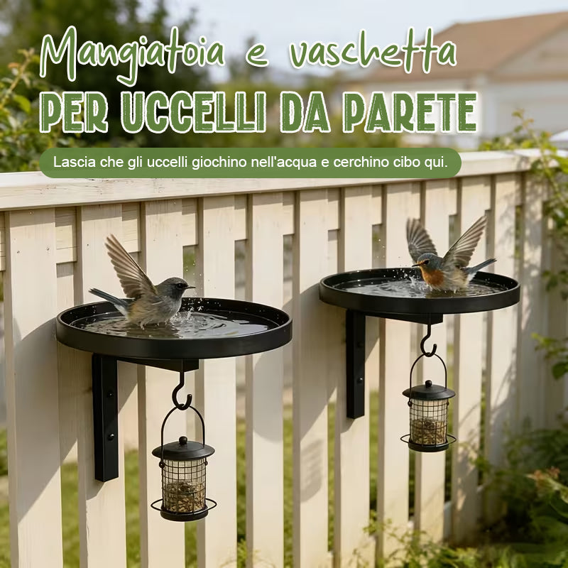 Vasca da Bagno & Mangiatoia per Uccelli da Parete con Gancio, Decorazione Giardino Esterno, Facile Installazione
