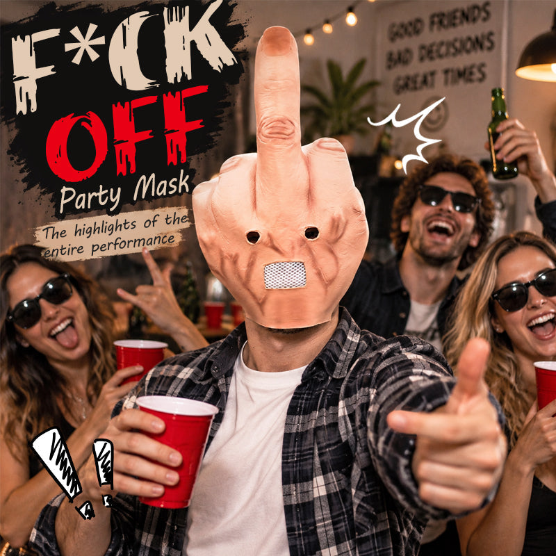 🖕 La maschera con il dito medio gigante che ruba la scena alla fest
